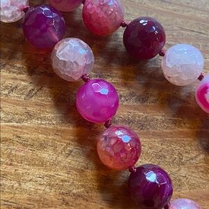 Mala prayer beads necklace with fuchsia cracked ice agate beads and silk tassel